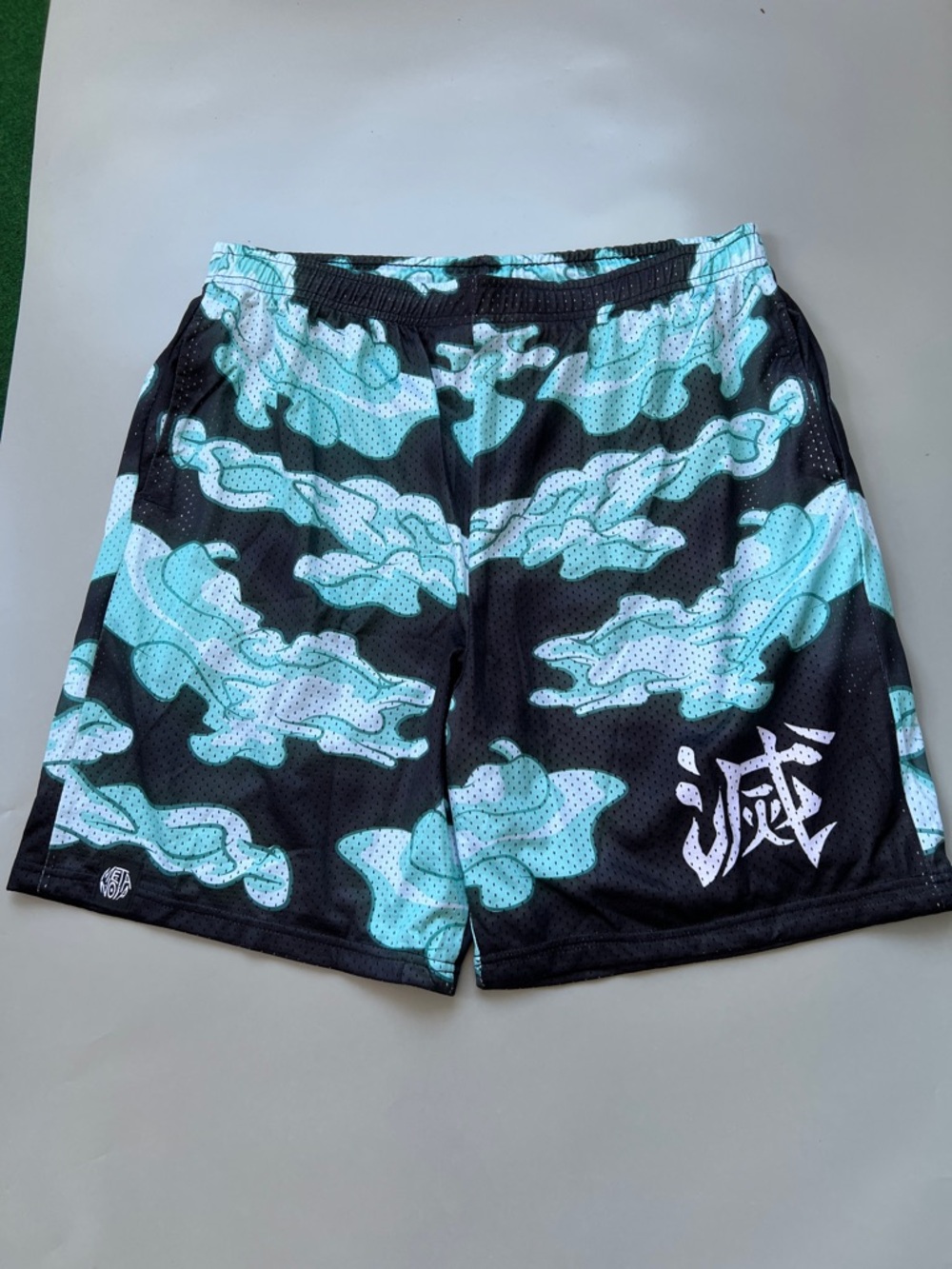 Black & Teal Cloud Print Men's Athletic Shorts